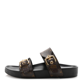LOUIS VUITTON Monogram Bom Dia Mule Sandals 36.5 Black