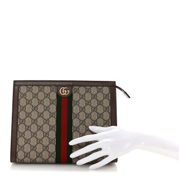 GUCCI GG Supreme Monogram Web Ophidia Pouch Brown