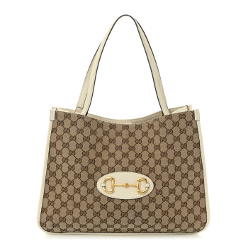 GUCCI Monogram New Sakai Calfskin Lux Horsebit 1955 Tote Beige Ebony Mystic White