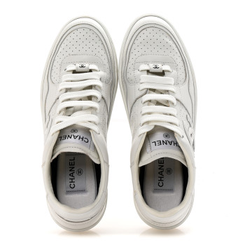 CHANEL Calfskin CC Womens Sneakers 38 White