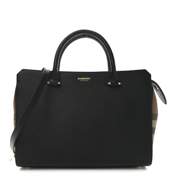 BURBERRY Derby Calfskin House Check Medium Banner Tote Black