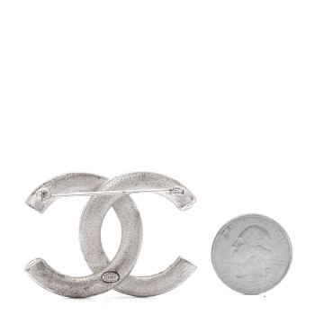 CHANEL Baguette Crystal CC Brooch Silver