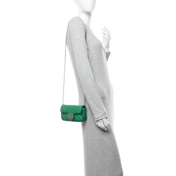 GUCCI Azalea Calfskin Enamel Matelasse Diagonal Super Mini Torchon GG Marmont Shoulder Bag New Shamarock Emerald
