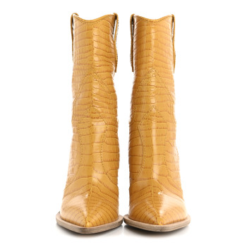 FENDI Calfskin Crocodile Embossed Cutwalk Ankle Boots 37 Yellow