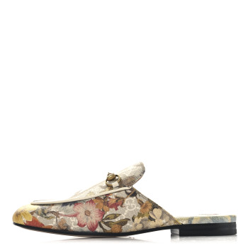 GUCCI GG Supreme Monogram Malaga Kid Water Flora Womens Princetown Slippers 39 Beige White Multicolor Mystic White