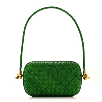 BOTTEGA VENETA Metallic Calfskin Intrecciato Knot On Strap Envy