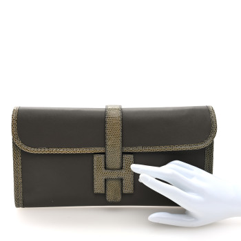 HERMES Swift Lizard Jige Elan Touch 29 Clutch Etain Ombre