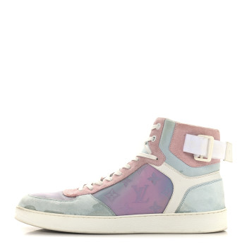 LOUIS VUITTON Calfskin Suede Monogram Mens Rivoli High Top Sneakers 10 White Multicolor