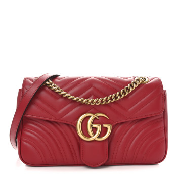 GUCCI Calfskin Matelasse Small GG Marmont Shoulder Bag Hibiscus Red