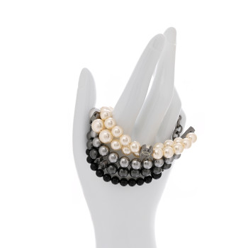 CHANEL Pearl Bead CC Multistrand Bracelet Grey Black Ivory