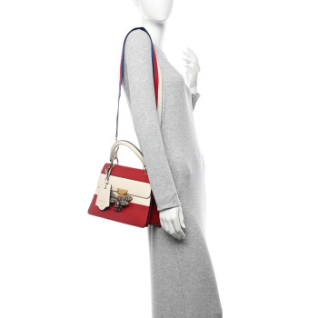 GUCCI Calfskin Sylvie Web Small Queen Margaret Top Handle Bag Hibiscus Red Mystic White