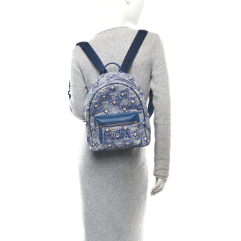 MCM Jacquard Monogram Small Backpack Blue