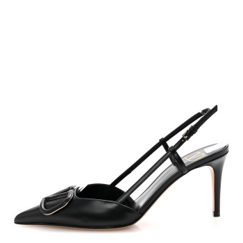 VALENTINO GARAVANI Calfskin Tonal Vlogo Slingback 80mm Pumps 37.5 Black