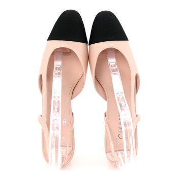CHANEL Calfskin Grosgrain Cap Toe CC Slingback Pumps 39.5 Light Pink Black