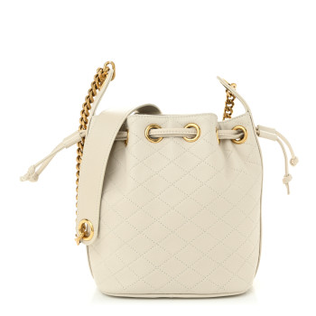 SAINT LAURENT Lambskin Quilted Small Cassandre Bucket Bag Crema Soft