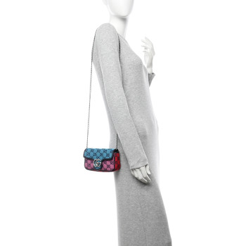 GUCCI Monogram Multicolor Matelasse Diagonal Super Mini GG Marmont Shoulder Bag Light Blue Pink Blue Green Red