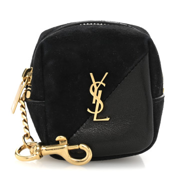 SAINT LAURENT Suede Lambskin Jaime Cube Charm Keychain Black