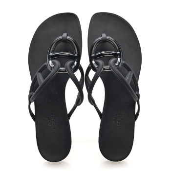 HERMES Rubber Womens Egerie Sandals 38 Black