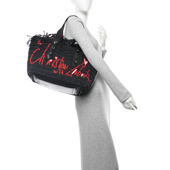 CHRISTIAN LOUBOUTIN Raffia Medium Frangibus Starlight Tote Black