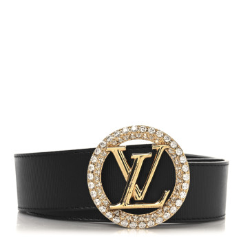 LOUIS VUITTON Calfskin Crystal 35MM LV Circle Tresor Belt 80 32 Black