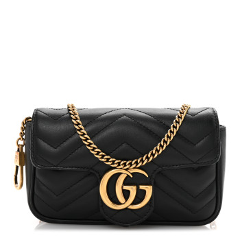 GUCCI Calfskin Matelasse Super Mini GG Marmont Shoulder Bag Black