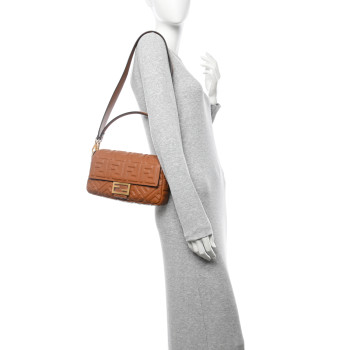 FENDI Nappa FF 1974 Embossed Baguette Brandy