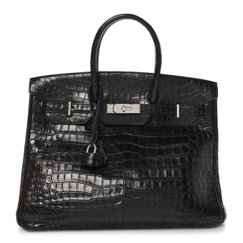 HERMES Shiny Porosus Crocodile Birkin 35 Black