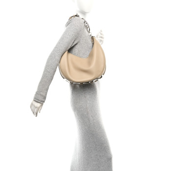 FENDI Vitello Grace Matte Metal Handle Medium Fendigraphy Hobo Bag Beige Amido