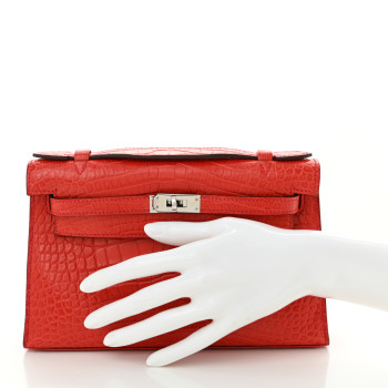 HERMES Matte Alligator Kelly Pochette Bougainvillea