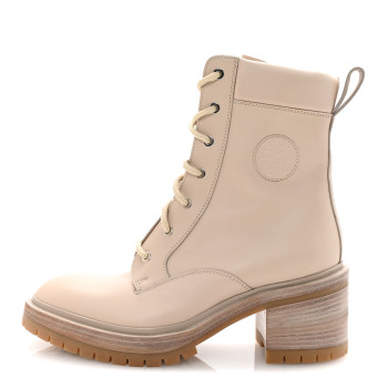 HERMES Calfskin Bridge Ankle Boots 38 Beige Grege