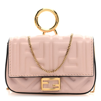 FENDI Nappa Matisse FF Embossed Nano Baguette Charm Rosa Quarzo
