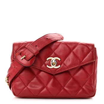 CHANEL Lambskin Quilted Flap Waist Belt Bag 75 30 75 30 Red