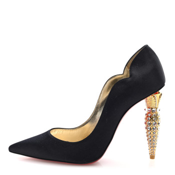 CHRISTIAN LOUBOUTIN Crepe Satin Crystal LipStrass 100 Pumps 38 Black
