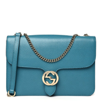 GUCCI Dollar Calfskin Interlocking G Shoulder Bag Deep Cobalt