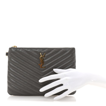 SAINT LAURENT Calfskin Matelasse Chevron Monogram A5 Wristlet Dark Smog