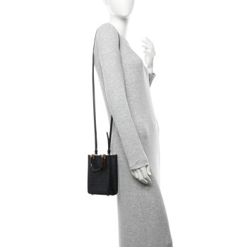 FENDI Vitello Plexiglass FF Embossed Mini Fendi Sunshine Shopper Tote Black