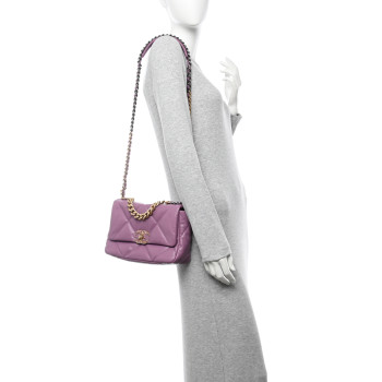 CHANEL Goatskin Quilted Medium Chanel 19 Flap Violet Purple