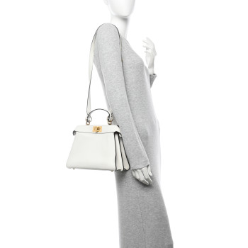 FENDI Vitello Seta Nappa Bi-Color Small Peekaboo I SEE U Satchel White Ice Light Rose Tortora
