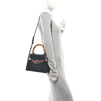 GUCCI Calfskin Snakeskin Small Lilith Top Handle Bag Black