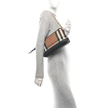 BURBERRY Derby House Check Abingdon Convertible Clutch Black