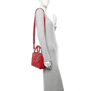 CHRISTIAN DIOR Lambskin Cannage Small Lucky Badges My Lady Dior Red
