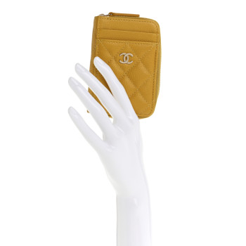 CHANEL Caviar Quilted Zip Card Holder Yellow
