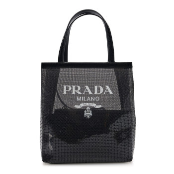 PRADA Sequin Rete Paillettes Small Tote Bag Black