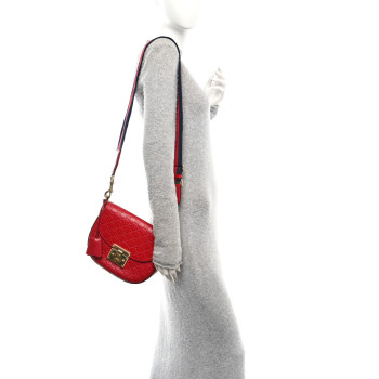 GUCCI Guccissima Web Medium Padlock Messenger Shoulder Bag Hibiscus Red