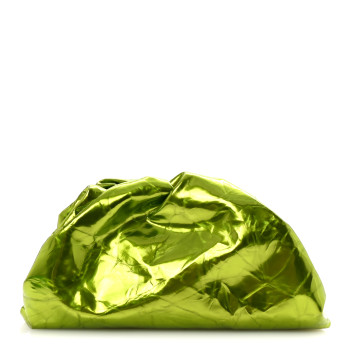 BOTTEGA VENETA Metallic Crushed Calfskin Teen Pouch Chlorophyll