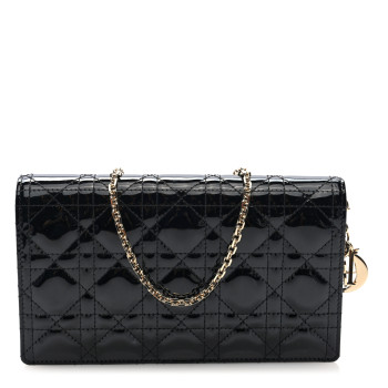 CHRISTIAN DIOR Patent Cannage Lady Dior Convertible Clutch Black