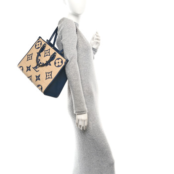 LOUIS VUITTON Raffia Calfskin Monogram Giant Onthego MM Blue