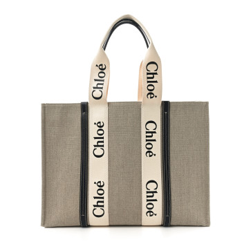 CHLOE Cotton Calfskin Large Woody Ribbon Tote White Blue