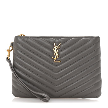 SAINT LAURENT Calfskin Matelasse Chevron Monogram A5 Wristlet Dark Smog