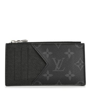 LOUIS VUITTON Monogram Eclipse Taiga Coin Card Holder Black